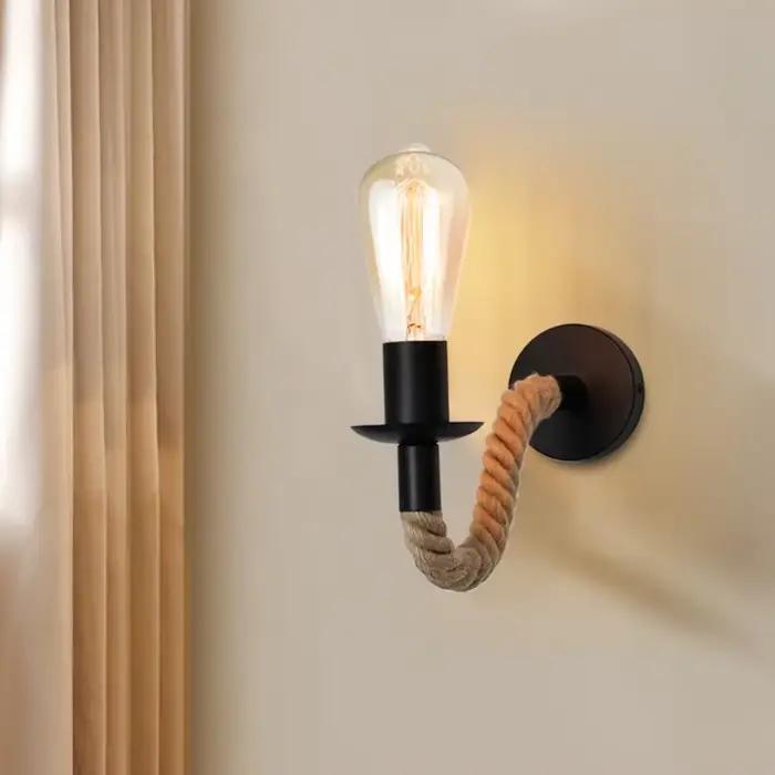 Rétro corde de chanvre conception E27 Edison ampoule fer applique intérieure maison Loft couloir mur LED lampe
