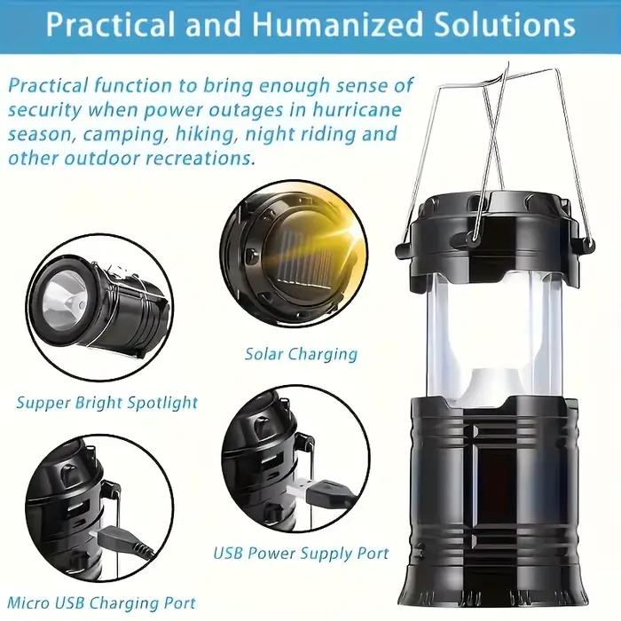 Lanterne solaire rechargeable USB pliable et portable pour camping urgences coupures de courant tempête style contemporain ABS LED IP65
