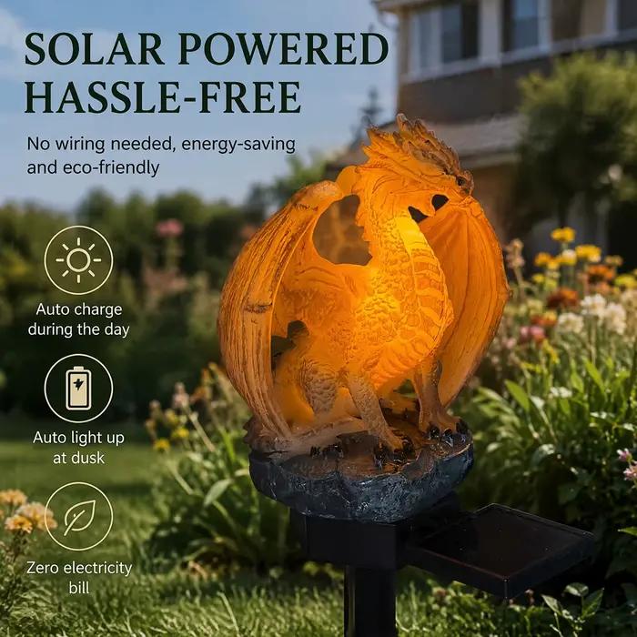 Lampe solaire Dragon Light, figurine de dragon écoénergétique, forme gothique unique pour la décoration de la maison, de la cour, de la pelouse, du porche, du balcon