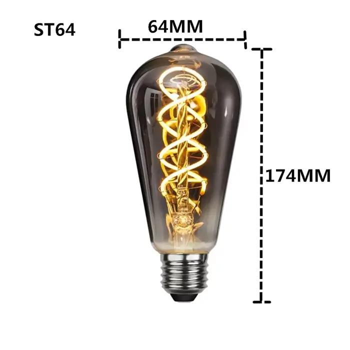 LED E27 ST64 G80 G95 G125 4W Dimmable220V gris fumé chaud GSpiral Filament ampoule rétro Vintage éclairage décoratif lampe Edison
