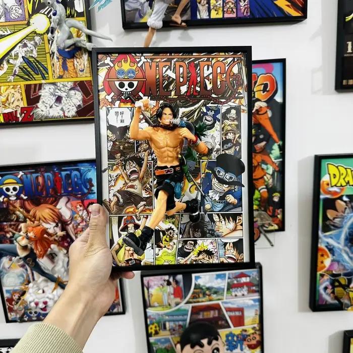 Affiche d'art stéréo 3D One Piece Anime, Luffy Sabo Ace, Décoration murale rétro, Décoration de maison, Cadre photo, Cadeau de vacances