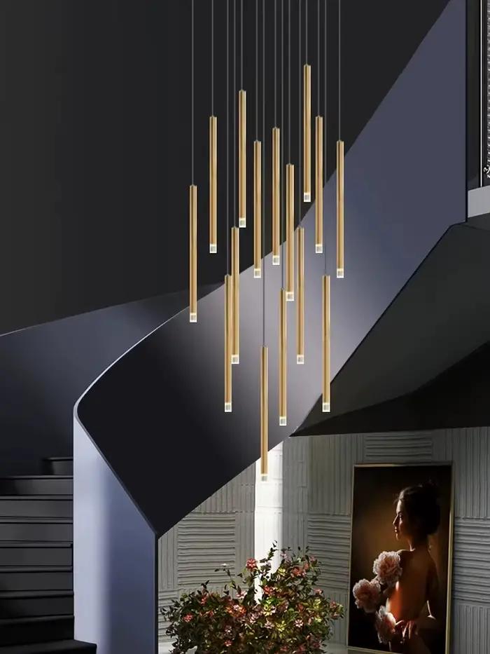 Lustre LED de Luxe en Forme de Colonne Dorée