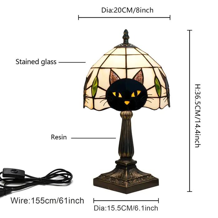 Lampe de table style Tiffany chat noir Halloween