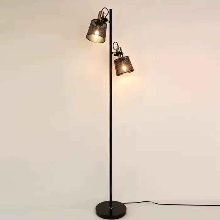 Lampadaire d'angle vintage en fer, lampe sur pied de chevet rétro, décor de bureau, salon, chambre à coucher, salle d'étude, 2 lumières