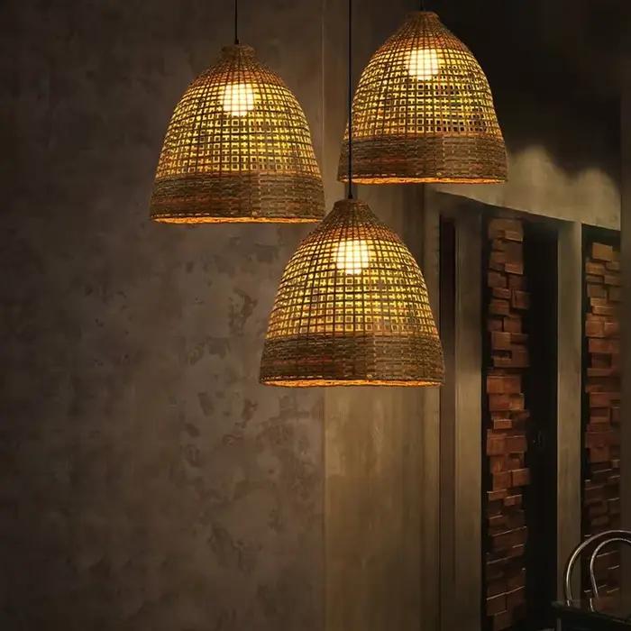 Plafonnier LED Rond en Rotin Tissé à la Main de 40cm
