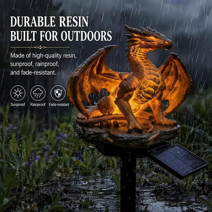 Lampe solaire de jardin Dragon, économe en énergie, lampe en forme de statue de Dragon pour l'extérieur, lumière douce et chaude pour la décoration de la maison, de la cour, de la pelouse, du porche, 