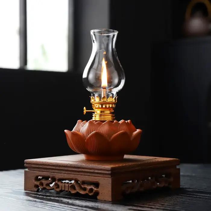 Lampe à huile en céramique vintage avec couvercle en verre - Éclairage d'ambiance pour salon de thé