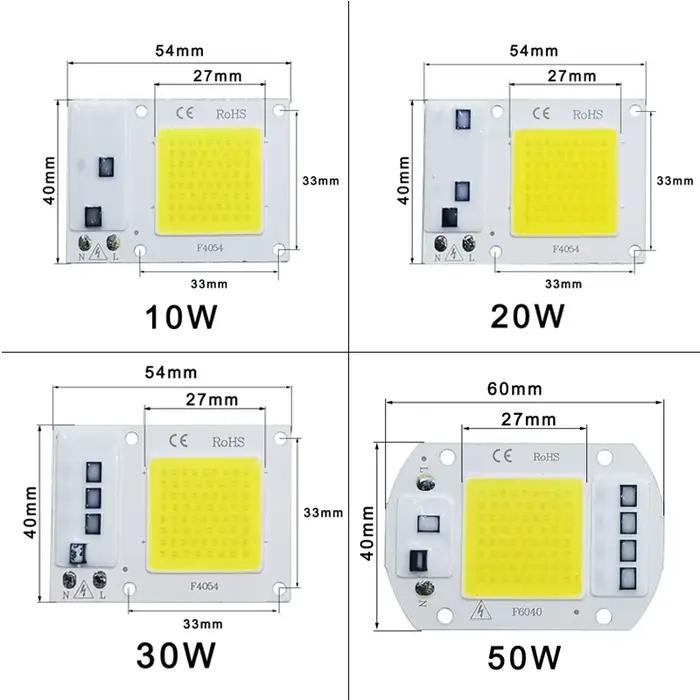 COB lampe à LED puce AC 220V LED ampoule 10W 20W 30W 50W IP65 haute puissance Smart IC bricolage projecteur ampoule projecteur extérieur puce lampe