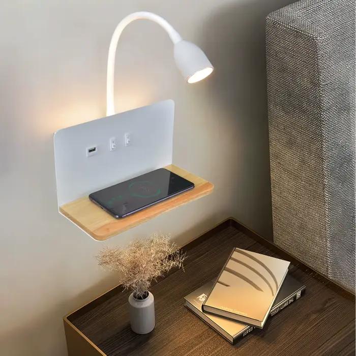 Applique murale LED moderne rotative à 360° avec recharge sans fil pour salon chambre à coucher entrée étude