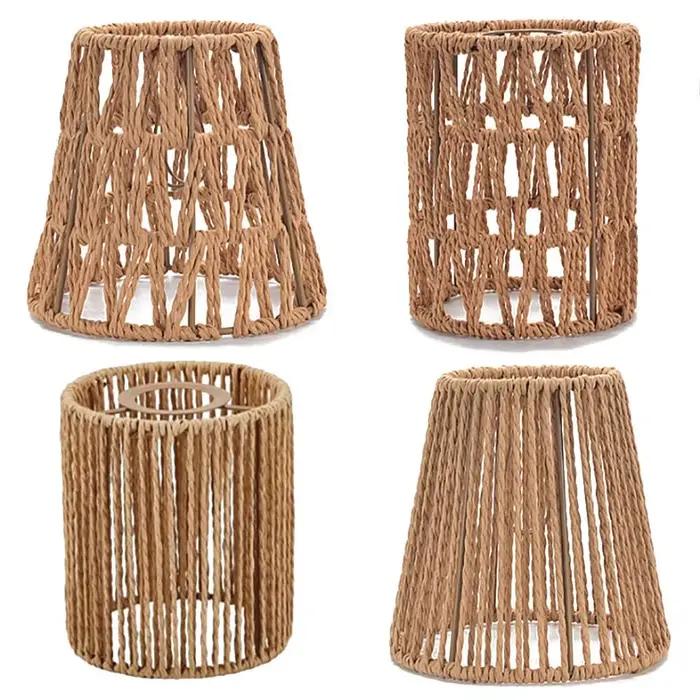 Abat-jour tissé design vintage en rotin pour suspension de chambre à coucher