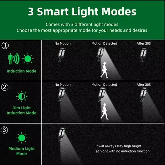 Lampadaires solaires extérieurs étanches avec capteur de mouvement de sécurité lampe à LED avec 3 modes d'éclairage