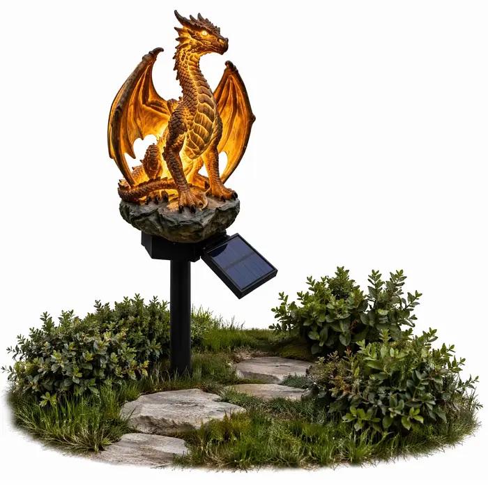 Lampe solaire LED en forme de dragon, figurine d'animal mignonne, lumière de nuit pour patio, balcon, pelouse, jardin