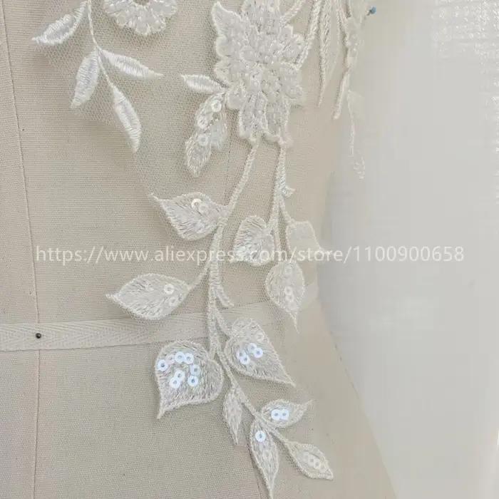 Applique de fleurs miroir en dentelle brodée de perles, accessoires de décoration de robe de mariée, bricolage fait à la main