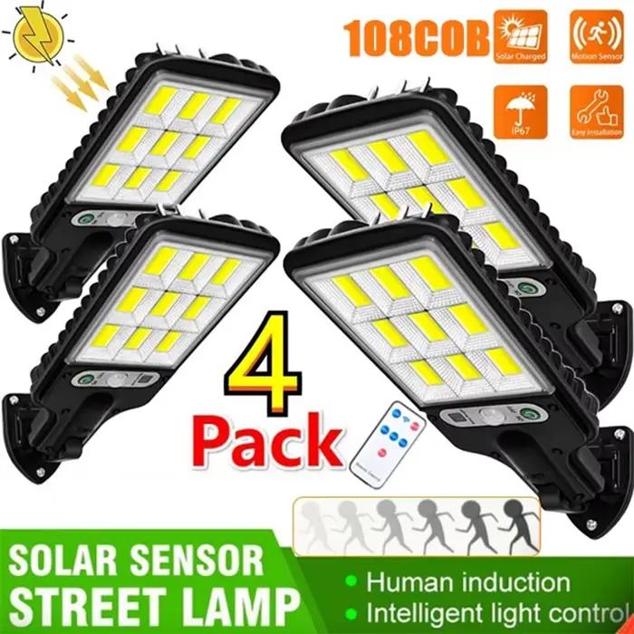 Lampadaires solaires extérieur 4500W lampe solaire avec 3 modes d'éclairage étanche PIR capteur de mouvement