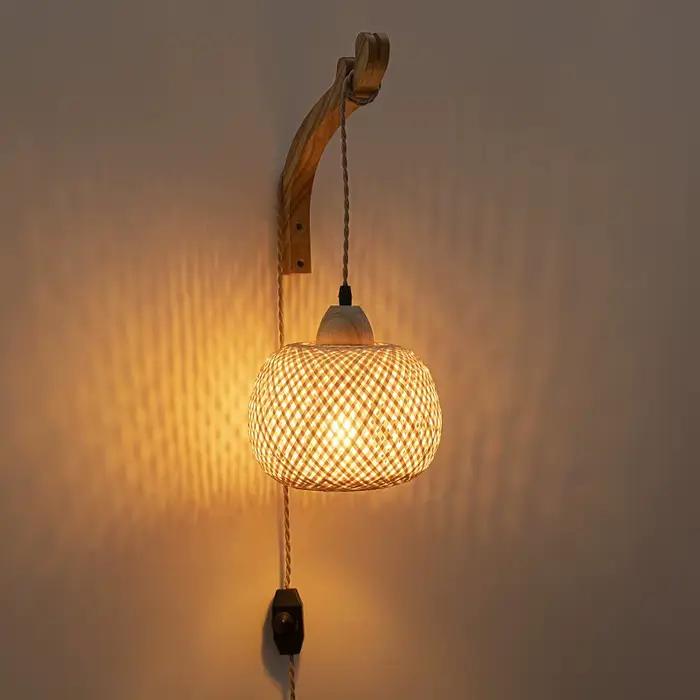 Lanterne en bambou applique en rotin naturel osier E27 lustres tissé à la main