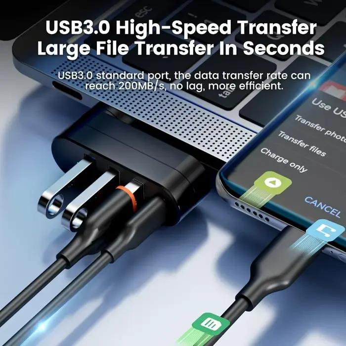 Mini Hub USB 3.0 à 4 Ports, Boîtier Rotatif, Transfert de Données USB, Extension Multiple pour Ordinateur Portable, MacBook, Accessoires PC