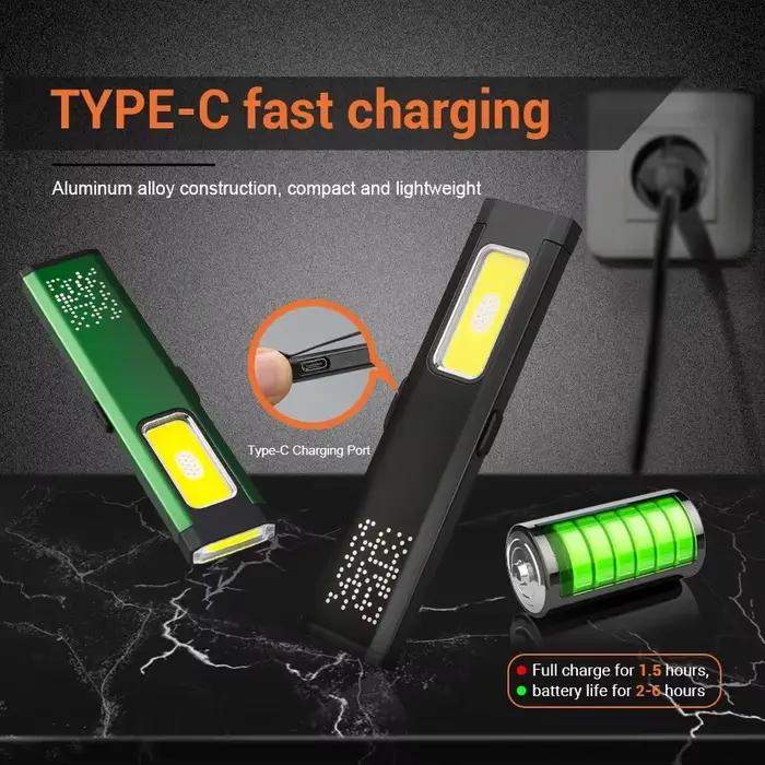 Mini lampe torche LED rechargeable portable, lampe de poche de travail extérieure étanche avec poignée magnétique, lampe de poche LED compacte