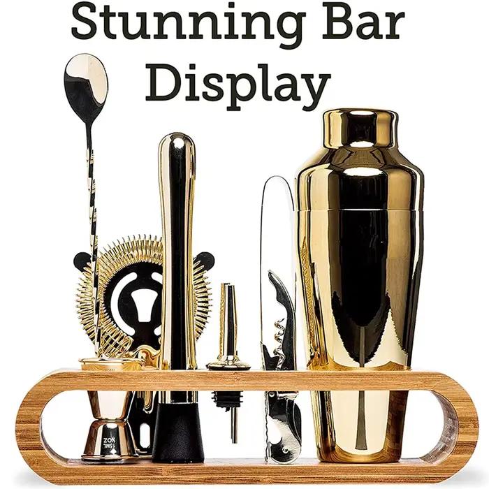 Kit de bar à cocktail avec support en bambou