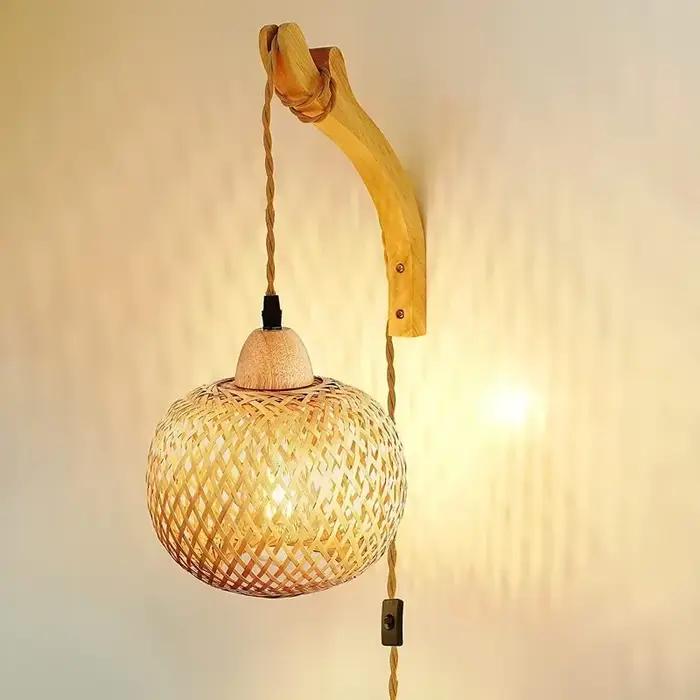 Lanterne en bambou applique en rotin naturel osier E27 lustres tissé à la main