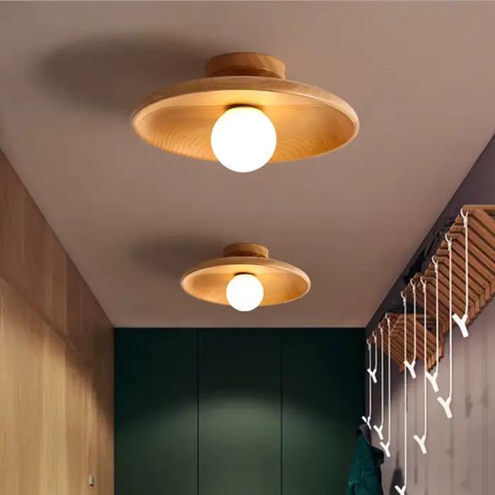 Plafonnier nordique rond en bois
