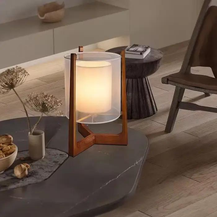 Lampadaire en bois massif Art nordique Simple abat-jour moderne tissu chambre salon décor lecture restaurant