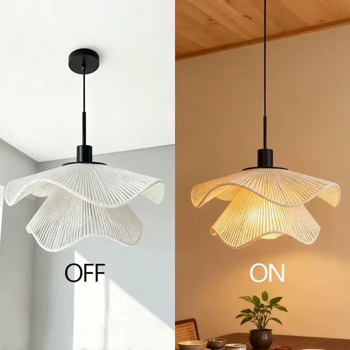 Lampe suspendue en forme de fleur en corde de chanvre