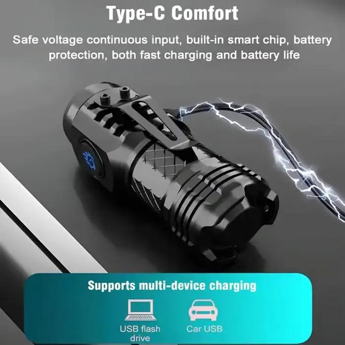 Lampe torche puissante à haute luminosité, rechargeable par USB C, étanche, luminosité réglable, lanterne pour le camping en plein air et les situations d'urgence