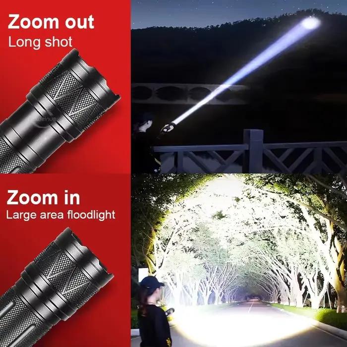 Lampe de poche LED Ultra lumineuse, 50000Lumens, batterie Rechargeable 12000mAh, torche puissante, lanterne tactique Zoomable