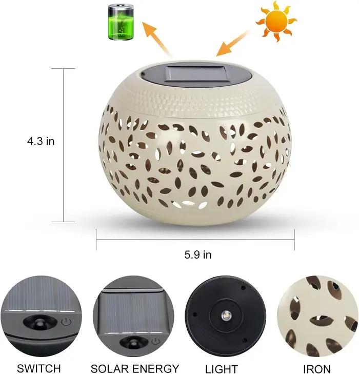 Lampe de table solaire extérieure lampe à LED à énergie solaire évidée en métal pour bureau lanterne décorative patio jardin lumière chaude ambiance chaleureuse occassions spéciales