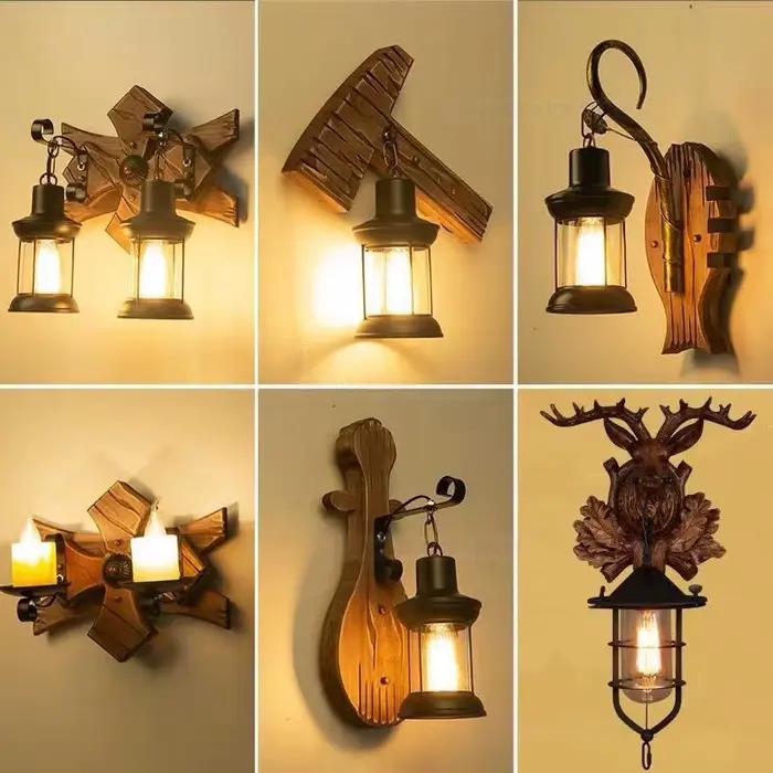 Applique Murale Nordique en Bois et Fer Forgé, Luminaire Décoratif d'Nik, Style Rétro et Créatif, Idéal pour un Bar, un Restaurant ou un Salon, 73 Pièces