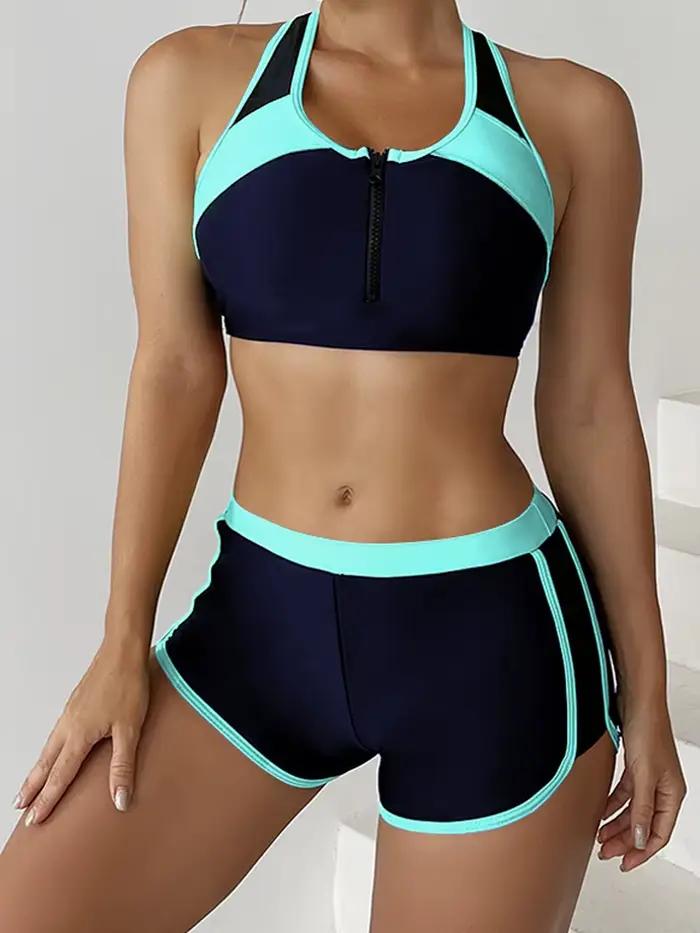 Maillot de bain deux pièces 2026 pour femme, ensemble tankini zippé, short taille haute, tenue de bain féminine, maillot de bain sport, vêtements de plage été