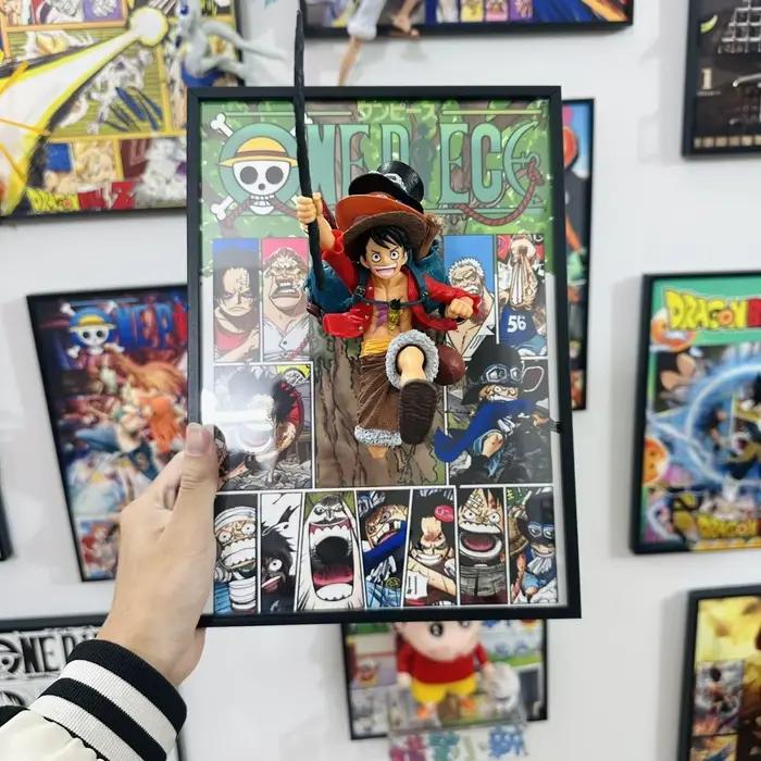 Affiche d'art stéréo 3D One Piece Anime, Luffy Sabo Ace, Décoration murale rétro, Décoration de maison, Cadre photo, Cadeau de vacances