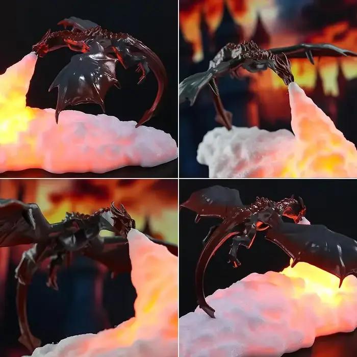 Lampe de nuit LED 3D Dragon, lampe de table rechargeable par USB, décoration de chambre à coucher sur le thème du dragon volant, lumière d'ambiance festive pour les fêtes