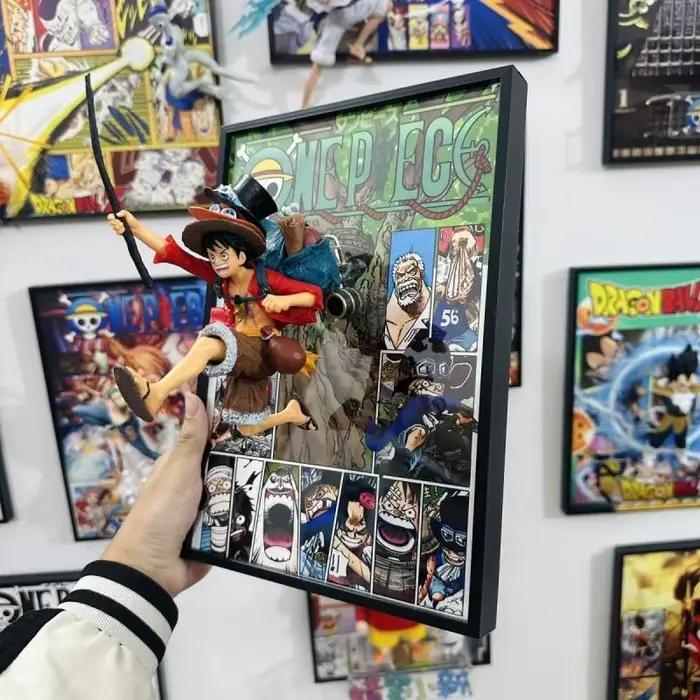 Figurine One Piece Monkey D. Luffy et les trois frères en course avec cadre, modèle 3D en résine, nouveauté pour les fans, décoration d'intérieur, statue de collection