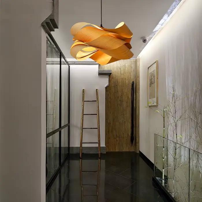 Designer Wraps Lampe suspendue en bois Woodskin Design créatif Éclairage pour chambre étude Salon