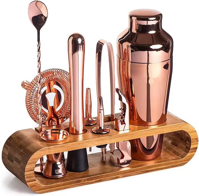 Kit de bar à cocktail avec support en bambou