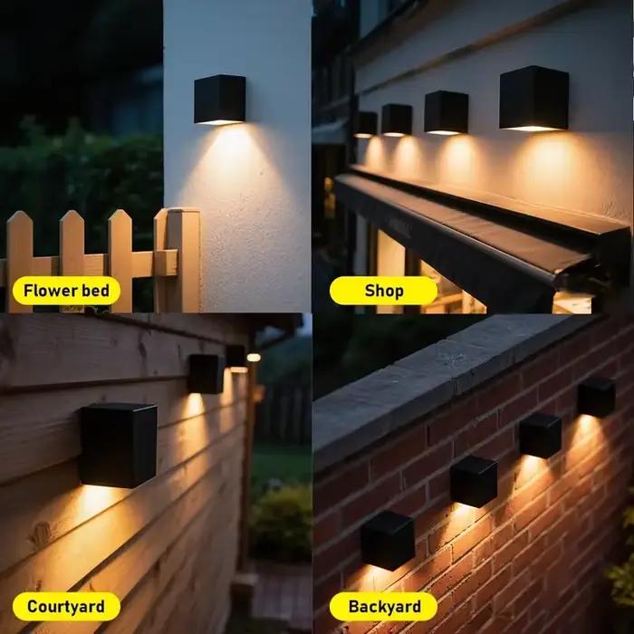 Appliques murales solaires extérieures carrées modernes applique étanche lumières de clôture solaire pour mur de maison porche jardin cour Patio décor