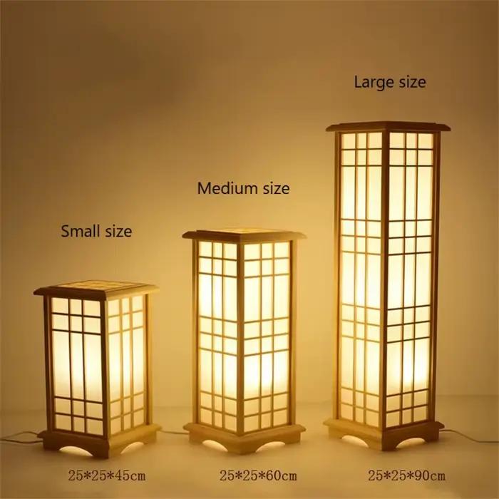 Lampadaire LED en bois de forme carrée de style hypothécaire ami japonais moderne