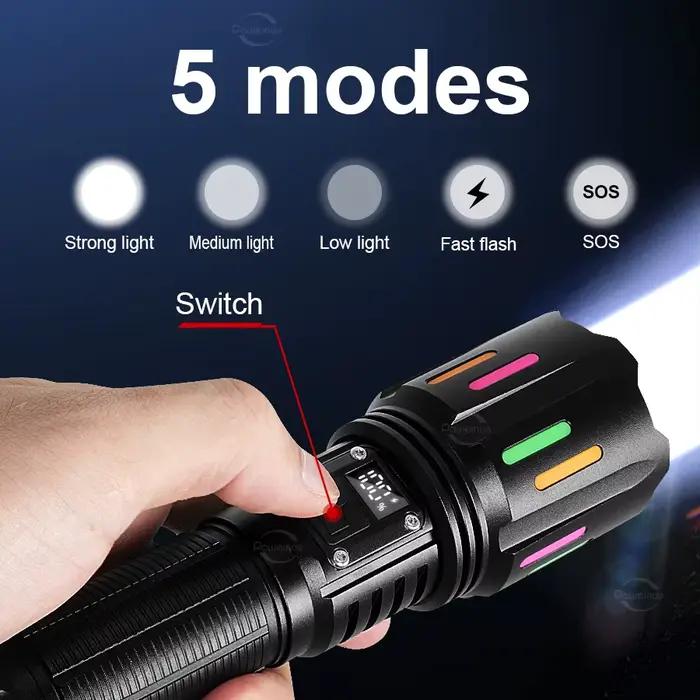 Lampe torche LED la plus puissante 2026, 280000000LM, super lumineuse, portée longue de 5500m, rechargeable par USB, lampe torche puissante pour le camping