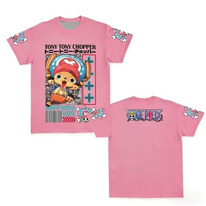 One Piece Tony Tony Chopper T-shirt pour hommes et femmes 2026 été coton Anime Double face imprimé décontracté Parent enfant haut