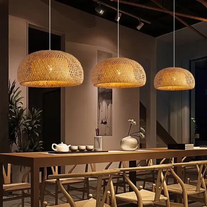 Lampe suspendue en bambou et bois tricotée à la main style japonais pour salon, chambre ou restaurant éclairage décoration美好生活吊灯，竹木手工编织日式风格，适用于客厅、卧室或餐厅装饰照明