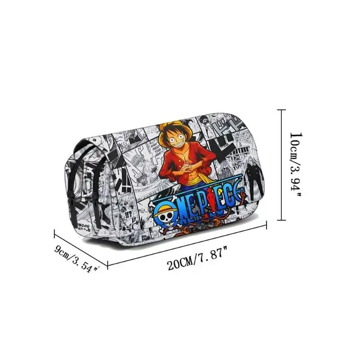 Trousse à crayons double couche grande capacité avec impression Luffy One Piece, boîte à papeterie pour étudiants, sac à crayons pour fournitures scolaires