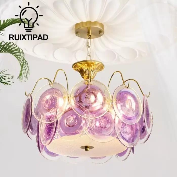 Lustre en verre de Murano violet pour chambre à coucher, bureau, salle à manger, décor artistique, lampe suspendue colorée pour couloir, hall d'entrée