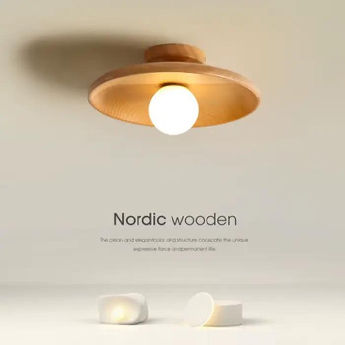 Plafonnier nordique rond en bois