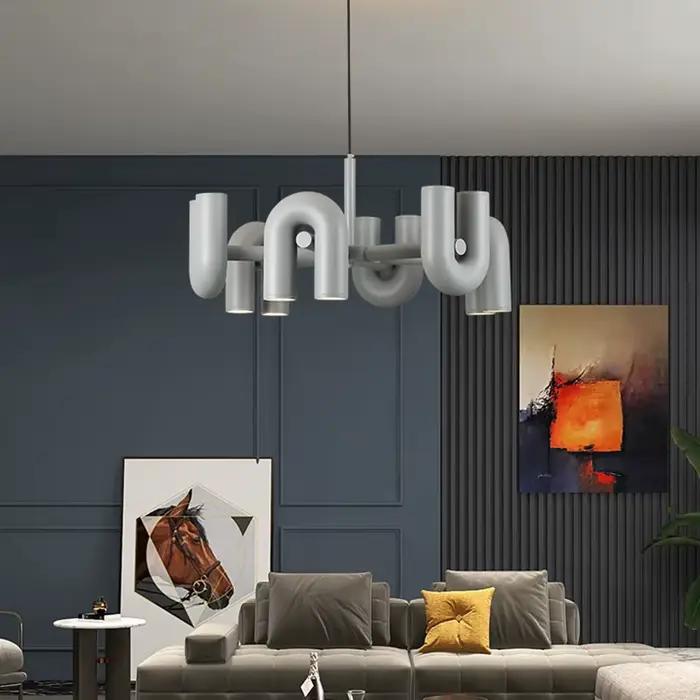 Suspension Art Déco en Fer Gris Métal avec Abat-Jours Multicolores pour Intérieur Élégant Occasions Spéciales Chandeliers LED