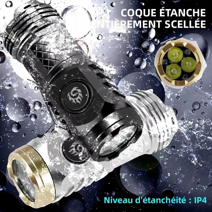 Lampe de poche puissante et super lumineuse, chargeur USB C, torche étanche à luminosité réglable pour le camping, la randonnée et les situations d'urgence