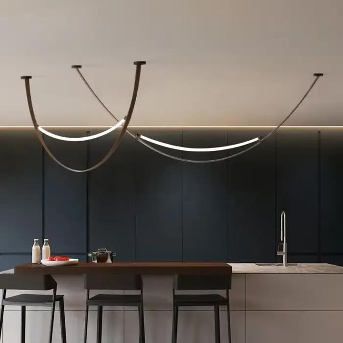 SANDYHA Lampara Colgante Techo lampe lustres lumière LED moderne Simple ceinture Suspension conception pour chambre salon salle à manger
