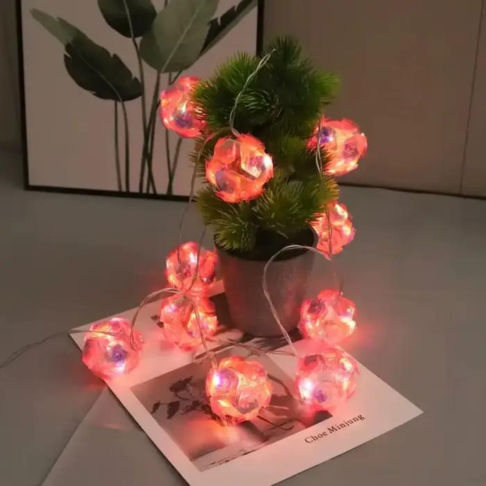 1pc 1.5M10LED créatif Laser brodé boule fleur chaîne lumières romantique Rose fleur Globe lampe pour la maison chambre jardin décor