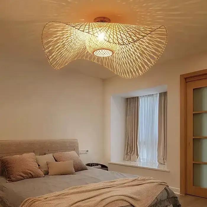 Japonais Wabi Sabi pendentif LED lumières bambou rotin Lustre lampes à Suspension pour salon salle à manger chambre