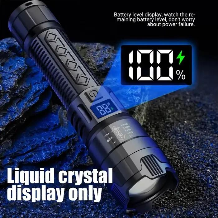 Lampes de poche Led haute puissance forte, torche tactique 2000LM avec affichage, chargeur USB, lanterne Zoom d'urgence pour Camping et pêche